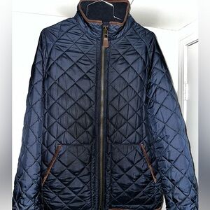 Polo by Ralph Lauren Quilted Jacket Navy Blue Leather Trim Men's Size XL